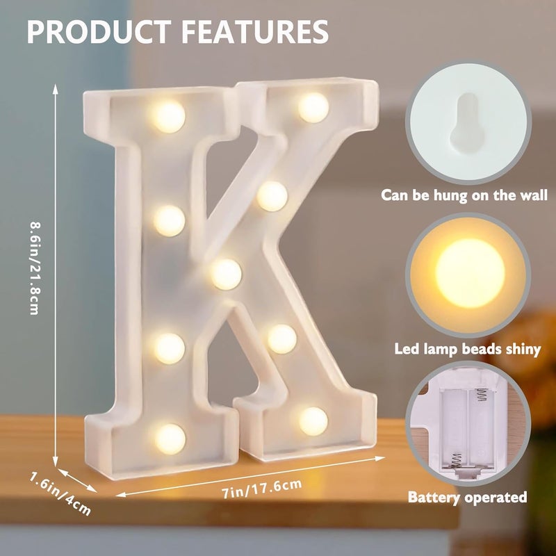 SKYPHAROS LED Marquee Letters, White 26 Alphabet Light Up Letters, Battery Powered LED Letter Lights for Birthday Party, Christmas Night, Home, Bar, Graduation, Wedding Decoration(K) - Image 2